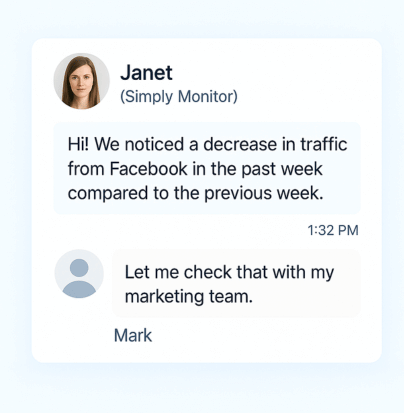 Simply Monitor chat alert about decreased Facebook traffic